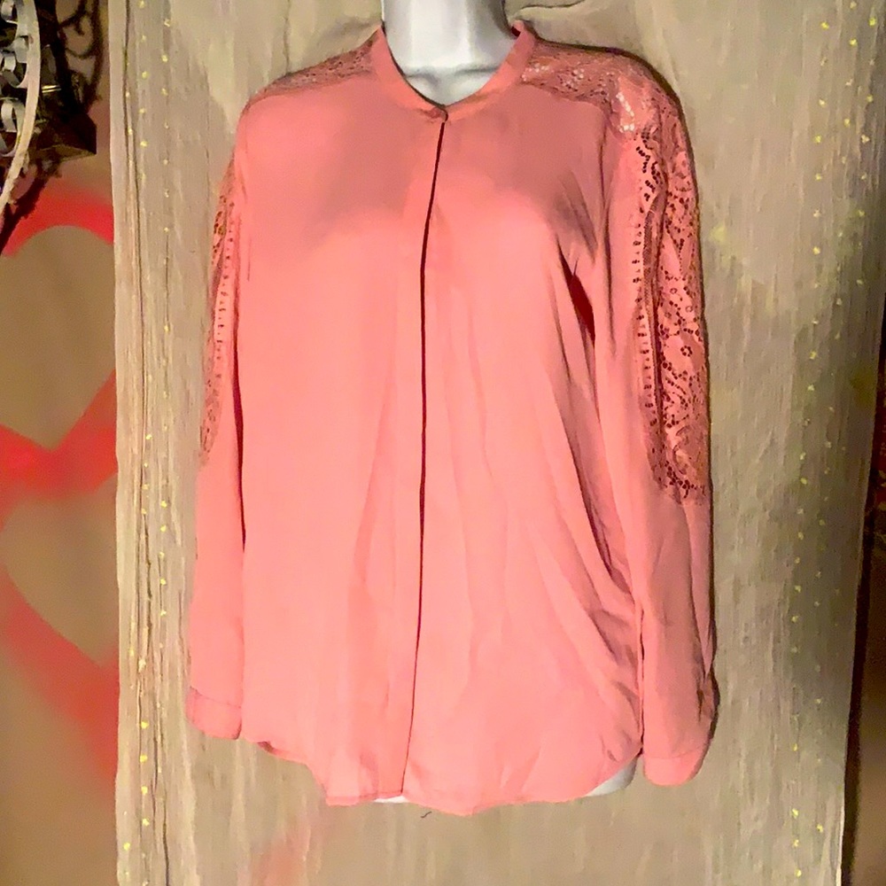 Pink Blouse Sz L Lace Sleeves The Kooples